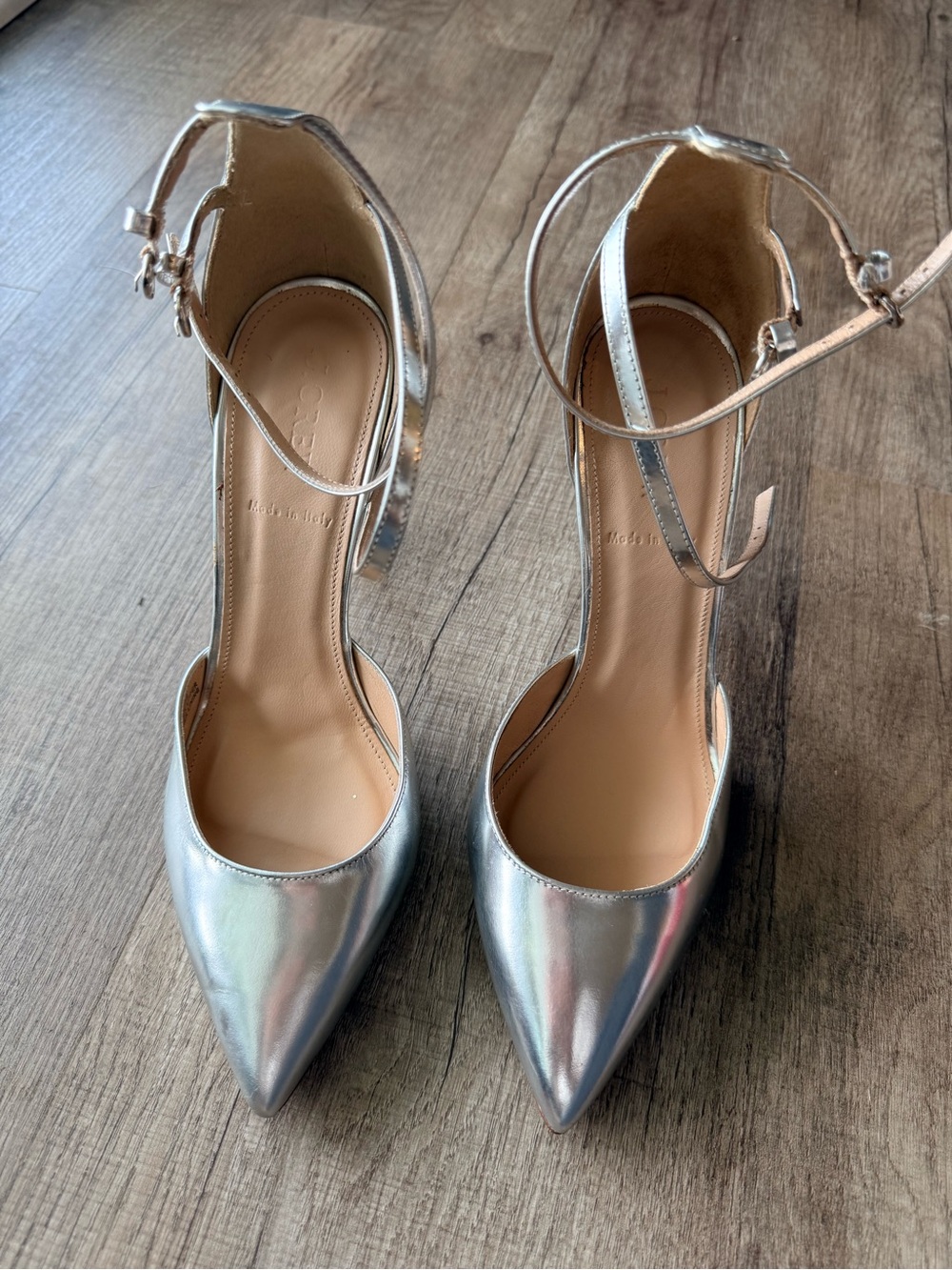 J. Crew Silver Pointed-Toe Double Ankle Strap Heels - Picture 2 of 7